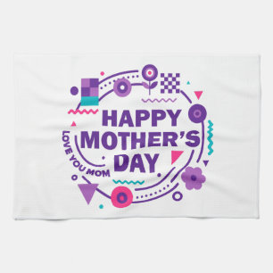 Happy Mother’s Day Retro Style Love You Mom Kitchen Towel