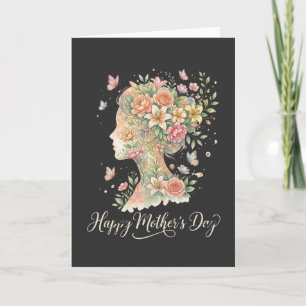 Happy Mother’s Day Slogan Floral Woman Silhouette  Card