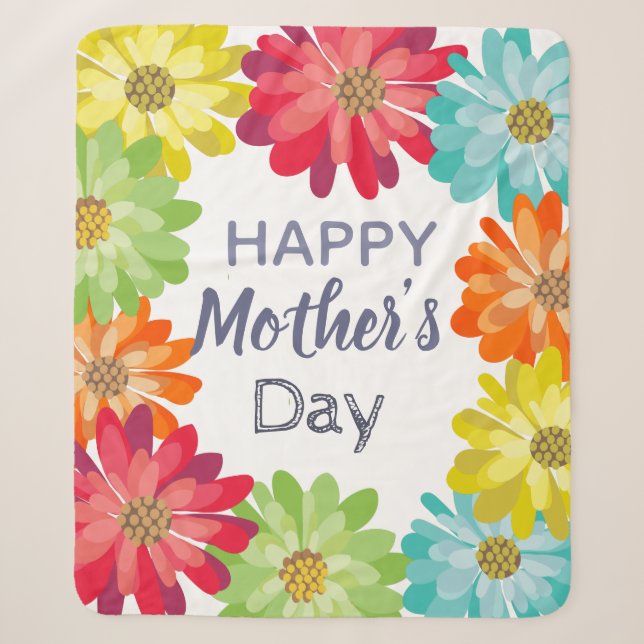 Happy Mother’s Day spring colourful flowers Sherpa Blanket (Front)
