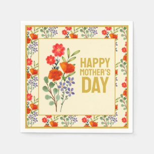 Happy Mother’s Day Wildflowers Gold Frame Napkin