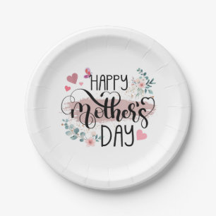 Happy Mother's Day 2025 Cute Floral for Women Mom Paper Plate