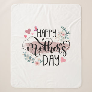 Happy Mother's Day 2025 Cute Floral for Women Mom Sherpa Blanket