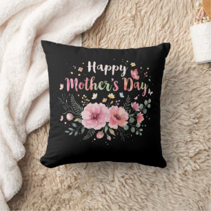 Happy Mother's Day 2026 Cute Floral for Women Mom Throw Pillow