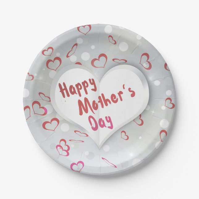 Happy Mother's Day 3D Paper Heart Paper Plate (Front)
