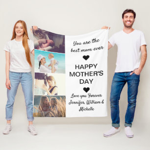 Happy Mother's Day 4 Photo Collage Best mom Ever  Fleece Blanket