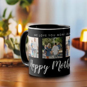 Happy Mother's Day 4 Photo Custom Message Black Mug