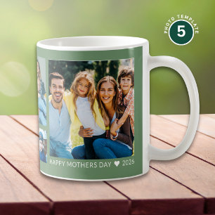 Happy Mothers Day 5 Family Photo Sage Green Coffee Mug