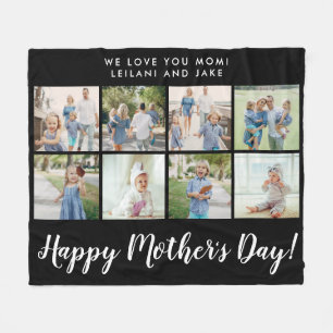 Happy Mother's Day 8 Photo Collage Black Fleece Blanket