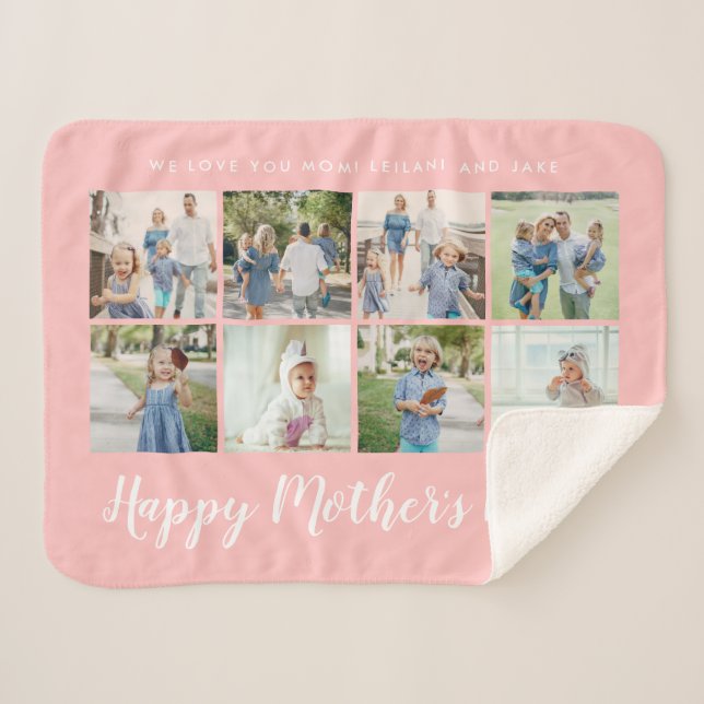 Happy Mother's Day 8 Photo Custom Blush Pink Sherpa Blanket (Front (Horizontal))