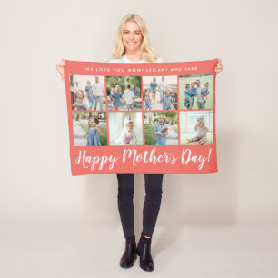 Happy Mother's Day 8 Photo Custom Message   Coral Fleece Blanket