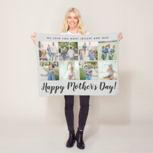 Happy Mother's Day 8 Photo Custom Message Grey Fleece Blanket