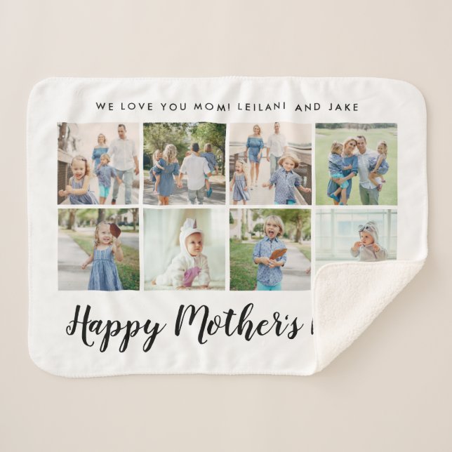 Happy Mother's Day 8 Photo Custom White Sherpa Blanket (Front (Horizontal))