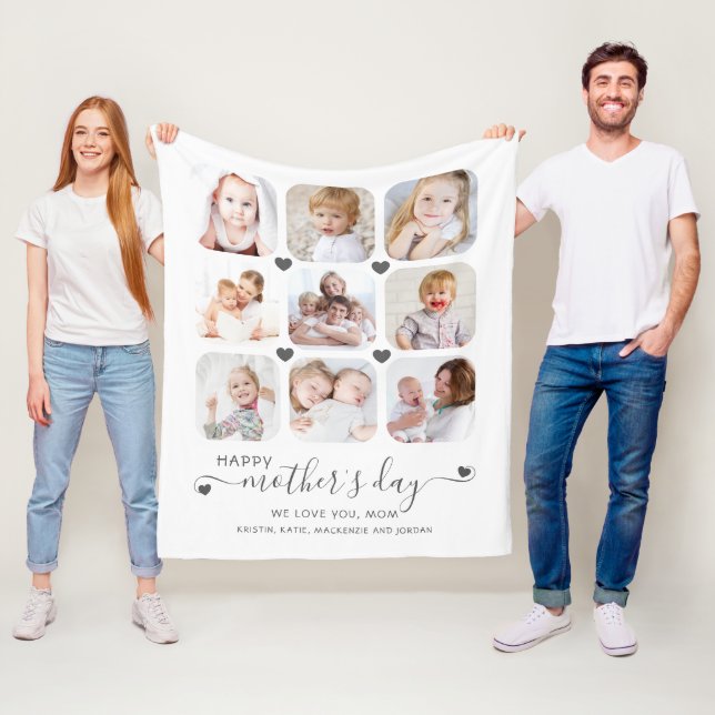 Happy Mothers Day 9 Photos Personalized Fleece Blanket (In Situ)
