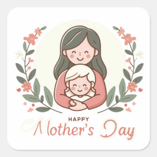Happy Mother's Day - A Mom's Embrace Floral Square Sticker
