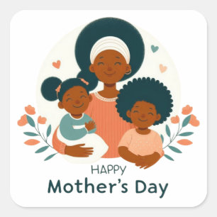 Happy Mother's Day - A Mom's Loving Embrace Square Sticker