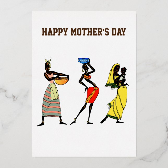Happy Mother's Day African Art  Print Foil Holiday Card (Front)