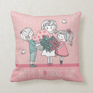 Happy Mother's Day and Children Throw Pillow