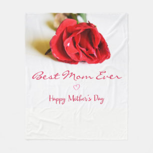 Happy Mother's Day Best Mom Ever + Single Red Rose Fleece Blanket