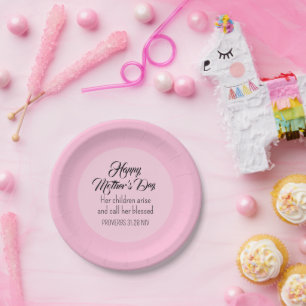Happy Mother's Day Bible Verse Light Pink     Paper Plate