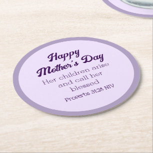 Happy Mother's Day Bible Verse Light Purple Simple Round Paper Coaster