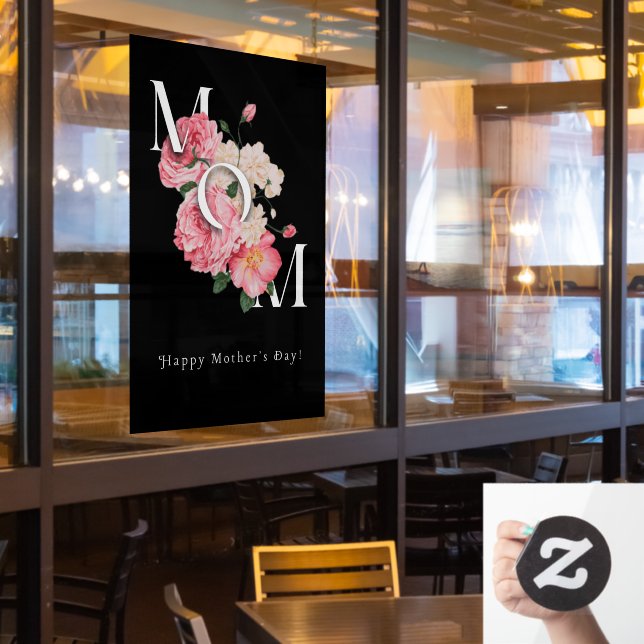 Happy Mother's Day Black Modern Creative Flower  Window Cling (Restaurant Window)
