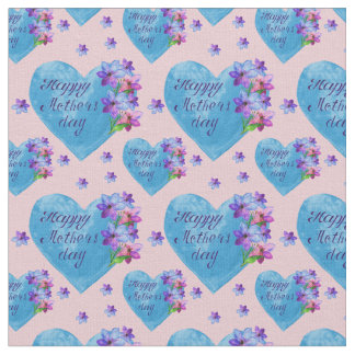 Happy Mother's Day Blue Hearts Floral on Pink Fabric