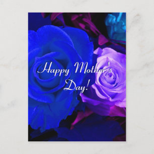 Happy Mother's Day Blue Purple Roses Postcard