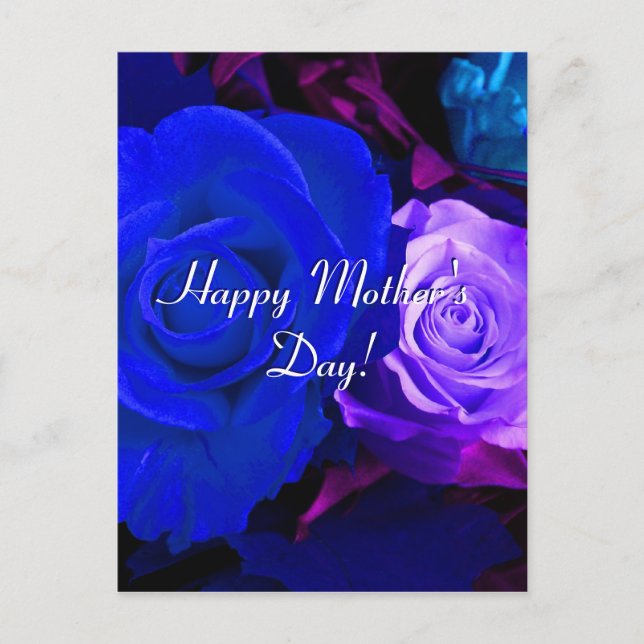 Happy Mother's Day Blue Purple Roses Postcard (Front)