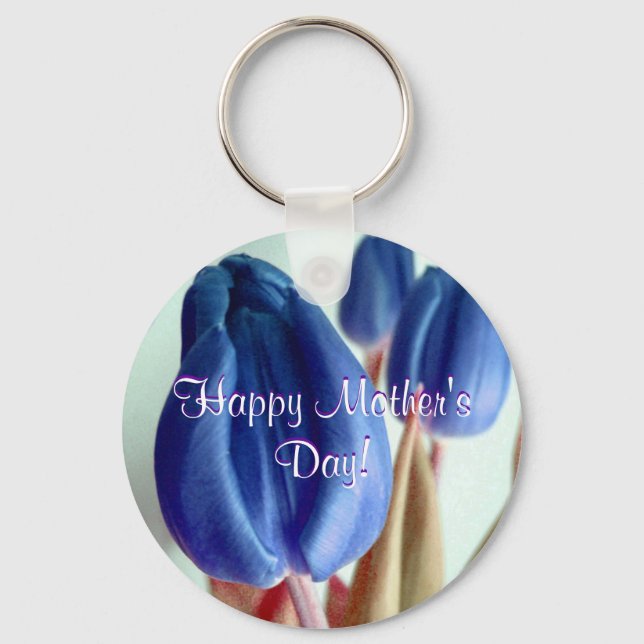 Happy Mother's Day Blue Tulips Keychain (Front)