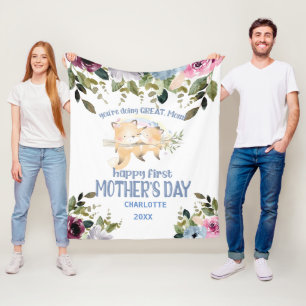 Happy Mother's Day Blush Flowers Fleece Blanket