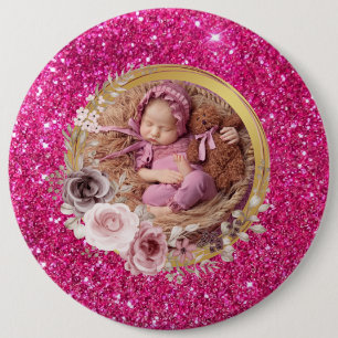 Happy Mother's Day blush pink glitter photo 6 Inch Round Button