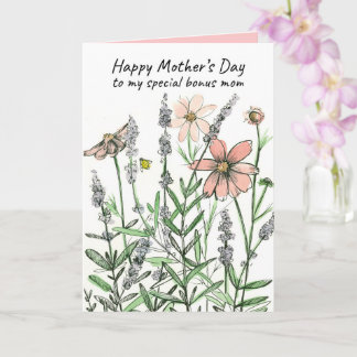 Happy Mother's Day Bonus Mom Honeybee Wildflowers Card
