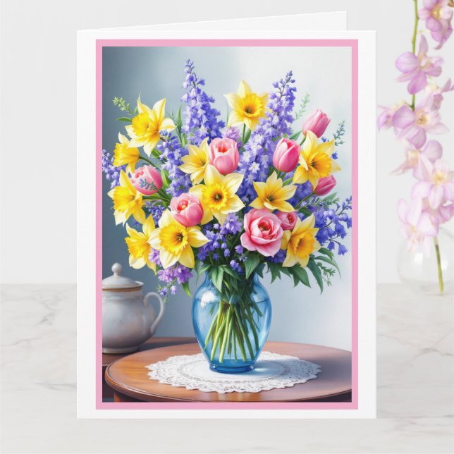 Happy Mother's Day Bouquet of Spring Flowers Card (Orchid)