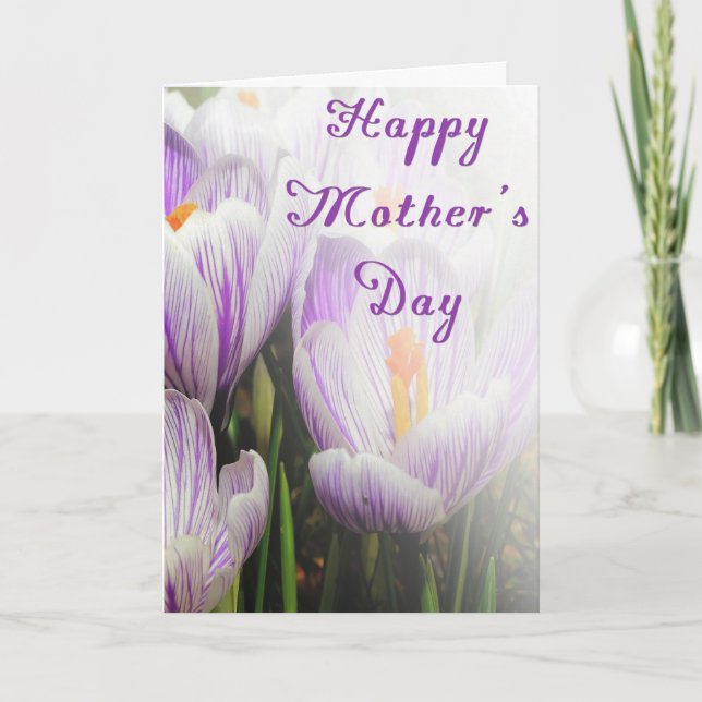 Happy Mother's Day Bright Purple and White Tulips Card (Front)