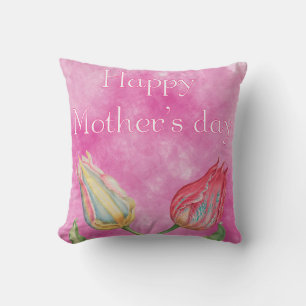 Happy Mother's Day Bright Red and Yellow Tulips Throw Pillow