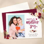 Happy Mother's Day Burgundy Red Floral Photo Card<br><div class="desc">Happy Mother's Day Burgundy Red Floral Photo Flat Card. 
(1) For further customization,  please click the "customize further" link and use our design tool to modify this template. 
(2) If you need help or matching items,  please contact me.</div>