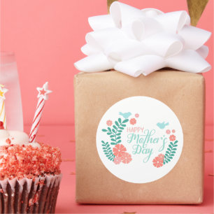 Happy mother's day calligraphy text in floral desi classic round sticker