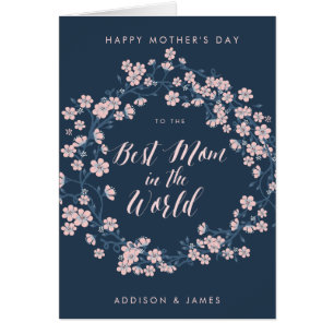 Happy Mothers Day Card Best Mom Pink Wreath
