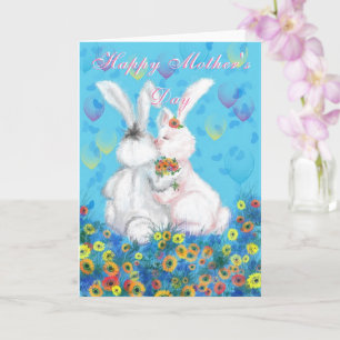 Happy Mother's Day Card Family Bunny Flowers