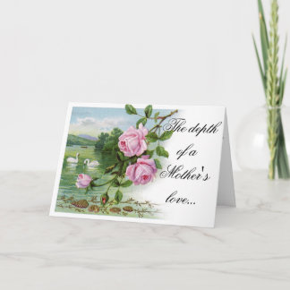 Happy Mother's Day Card - Pink Roses and Swans