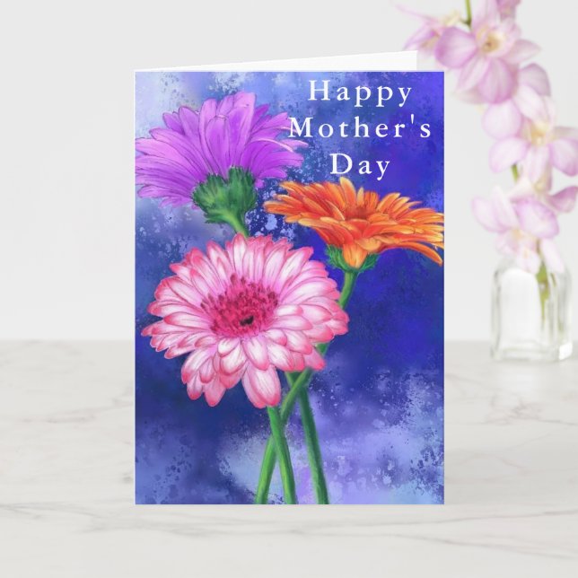 Happy Mother's Day Card Three Colour Gerberas (Orchid)