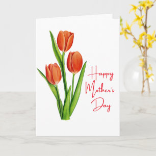 Happy Mothers Day Card with red Tulips
