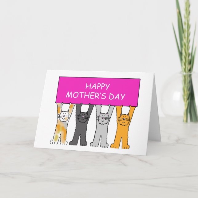 Happy Mother's Day, Cartoon Ctas Holding a Banner. Card (Front)
