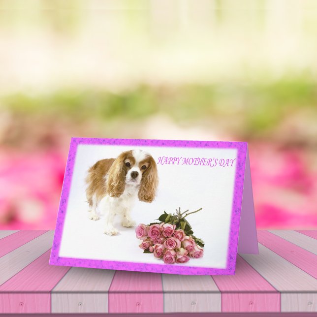 Happy Mother's Day Cavalier With Rose Bouquet Card (Creator Uploaded)