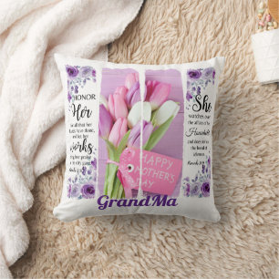 Happy Mother's Day Christian Floral Brush Strokes Throw Pillow