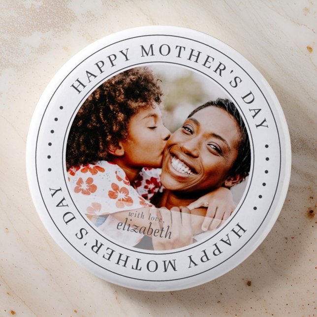 Happy Mother's Day Classic Simple Photo 2 Inch Round Button (Creator Uploaded)