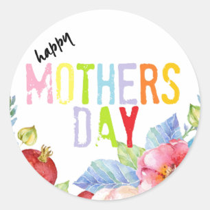 Happy Mothers day colourful typography Classic Round Sticker