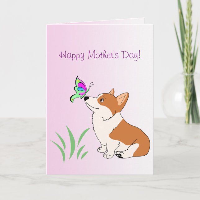 Happy Mother's Day Corgi with Butterfly Card (Front)