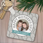 Happy Mother's Day - Custom Photo Template damask Keychain<br><div class="desc">Includes patterns and feminine colours --- Perfect gift for a mom or grandma or even stepmom,  godmother. Send them a fun Mum's Day greeting with a picture and customized template.</div>