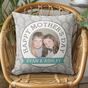 Happy Mother's Day - Custom Photo Template damask Throw Pillow